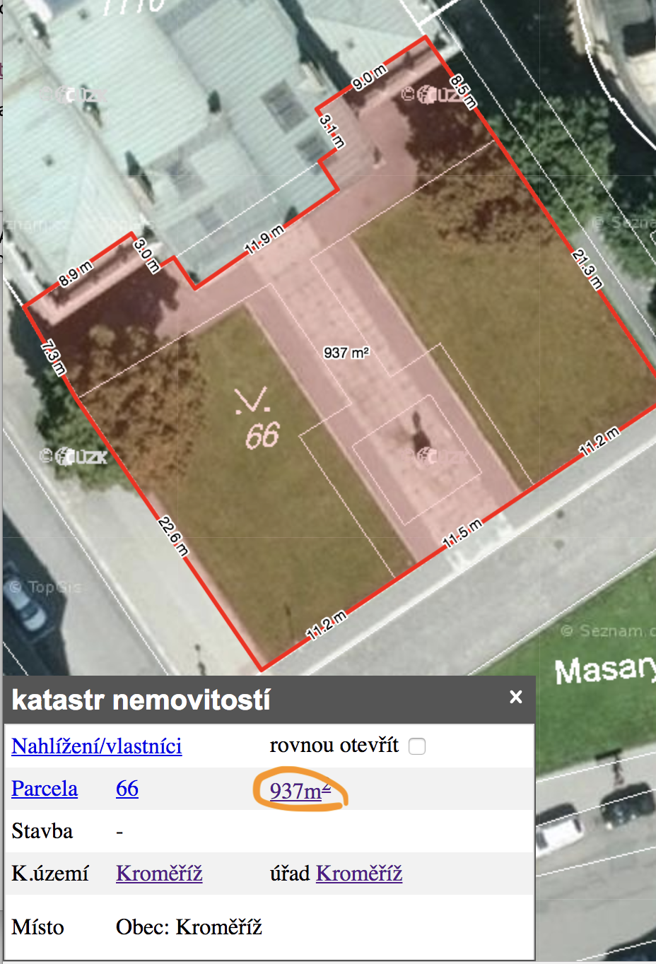 iKatastr - tip : zobrazení rozměrů parcely